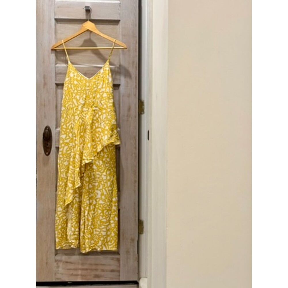 Anthropologie Maeve yellow/white sleeveless wide-leg flowy jumpsuit, Size 0/2